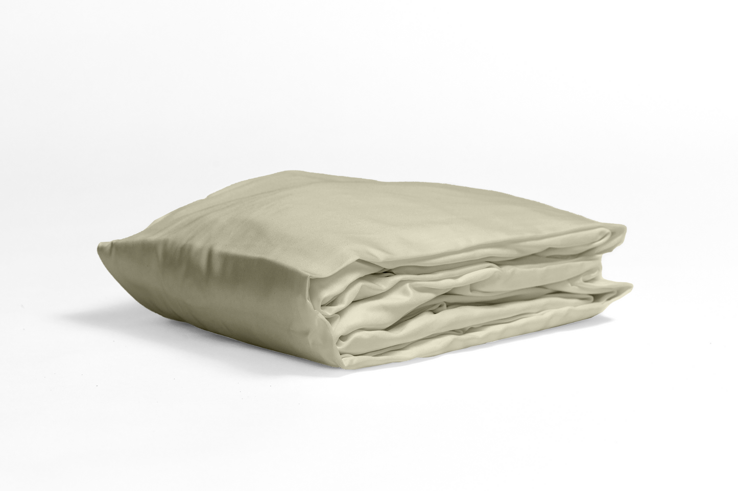 Folded fitted sheet in cozy oatmeal