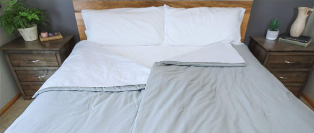 Bed made with split comforter